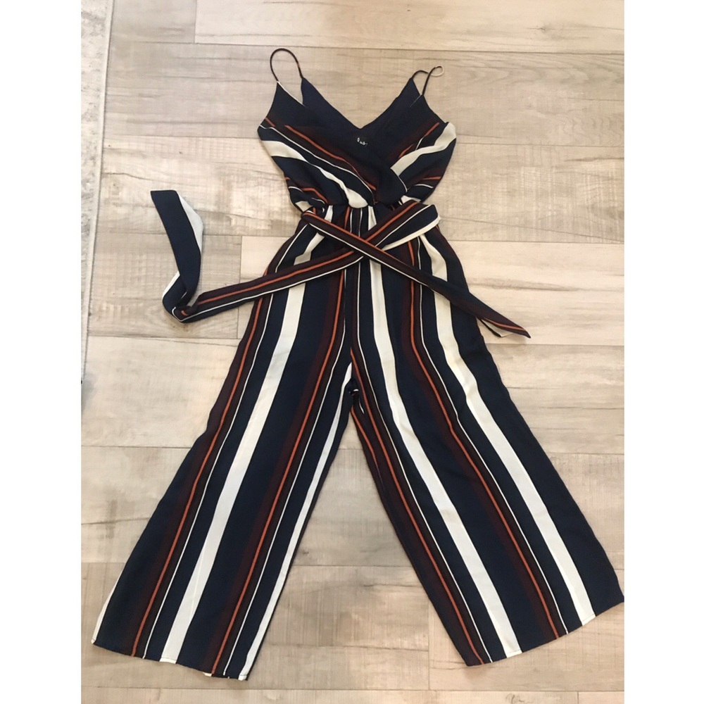 Seaside vibes navy blue striped culotte jumpsuit